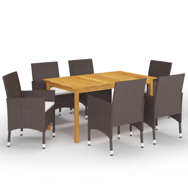 Elegant Seven Piece Garden Dining Set with Cushions in Brown - Solid Acacia Wood & Weather-Resistant PE Rattan - Premium  from Home Treasures - Just £525.99! Shop now at Home Treasures