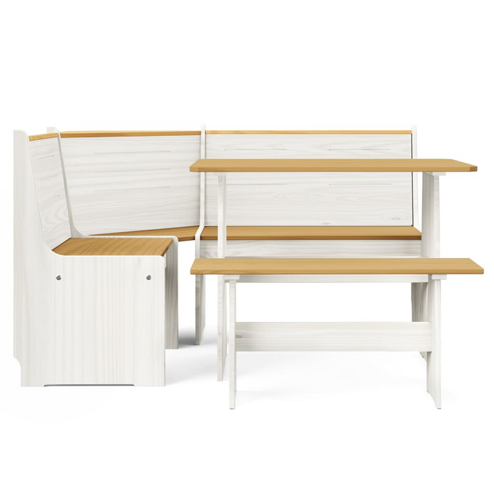 3 Piece Dining Set REINE - Honey Brown & White - Solid Pine Wood - Space-Saving Corner Design - Premium  from Home Treasures - Just £325.99! Shop now at Home Treasures