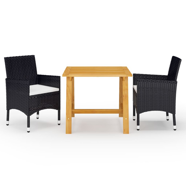 Elegant Three Piece Rattan Dining Set w/ Cushions in Black - Weather-Resistant, Comfortable, and Stylish Outdoor Furniture - Premium  from Home Treasures - Just £275.99! Shop now at Home Treasures