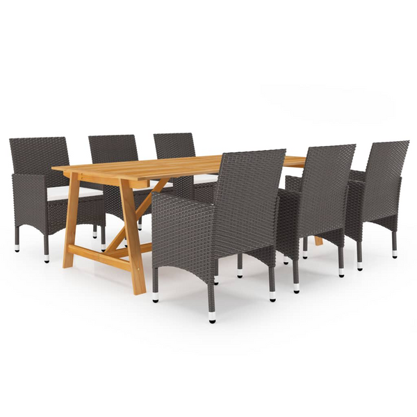 Elegant Seven Piece Garden Dining Set with Cushions in Brown | Durable Acacia Wood & Weather-Resistant PE Rattan Outdoor Set - Premium  from Home Treasures - Just £679.99! Shop now at Home Treasures