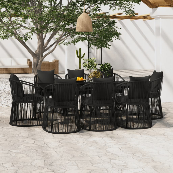 Elegant Nine Piece Garden Dining Set with Cushions in Black - Outdoor Furniture for Patio, Balcony, or Garden - Premium  from Home Treasures - Just £1335.99! Shop now at Home Treasures