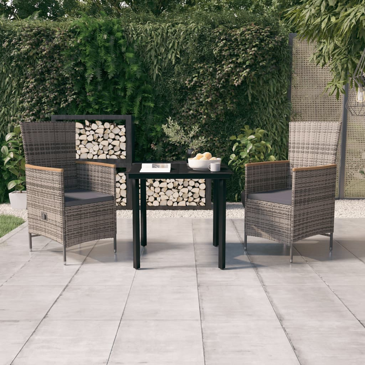 Elegant Grey & Acacia Wood 3-Piece Garden Dining Set with Tall Back Chairs & Cushions - Premium  from Home Treasures - Just £284.99! Shop now at Home Treasures