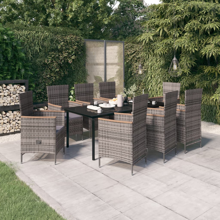 Elegant 9-Piece Rattan Garden Dining Set with Cushions - Grey & Acacia Wood - Reclining Chairs, Water-Resistant, Easy Clean - Premium  from Home Treasures - Just £1025.99! Shop now at Home Treasures