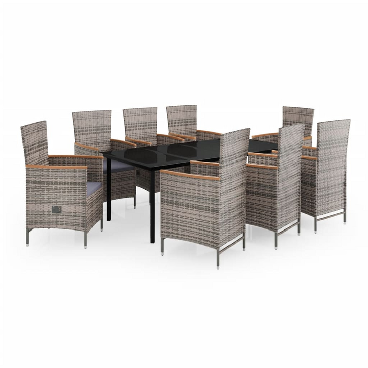 Elegant 9-Piece Rattan Garden Dining Set with Cushions - Grey & Acacia Wood - Reclining Chairs, Water-Resistant, Easy Clean - Premium  from Home Treasures - Just £1025.99! Shop now at Home Treasures