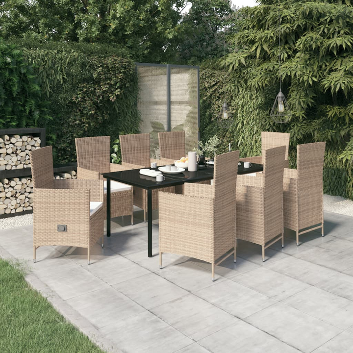 Nine Piece Garden Dining Set with Cushions in Beige – Luxury Outdoor Furniture for Patios and Gardens - Premium  from Home Treasures - Just £1053.99! Shop now at Home Treasures