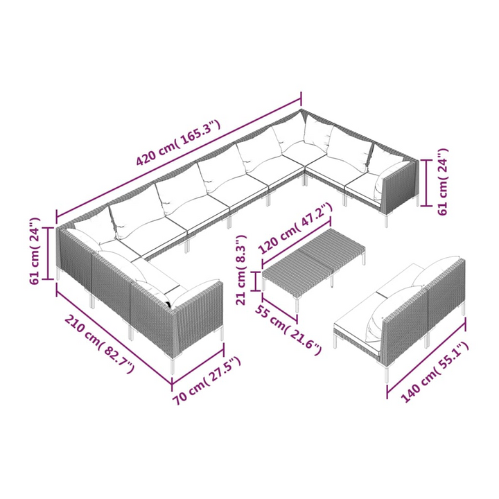 Poly Rattan Lounge Set with Cushions in Dark Grey - Weather-Resistant, Stylish Outdoor Furniture Set - Premium  from Home Treasures - Just £1531.99! Shop now at Home Treasures