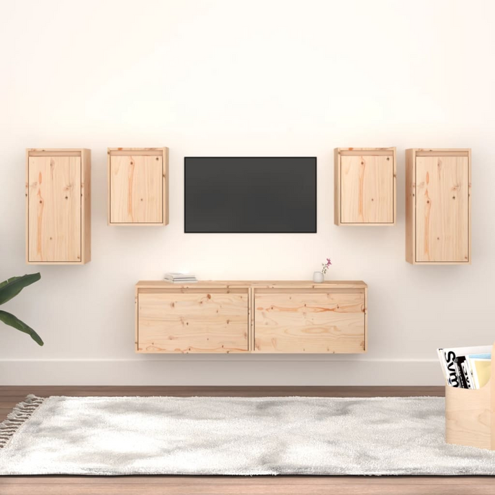 Solid Pine TV Cabinets 6 Piece Set - Versatile Wall-Mounted Storage Solution for Modern Living Rooms - Premium  from Home Treasures - Just £239.99! Shop now at Home Treasures