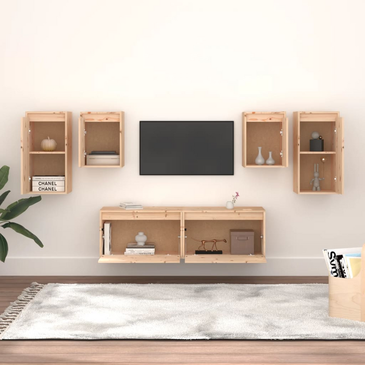 Solid Pine TV Cabinets 6 Piece Set - Versatile Wall-Mounted Storage Solution for Modern Living Rooms - Premium  from Home Treasures - Just £239.99! Shop now at Home Treasures