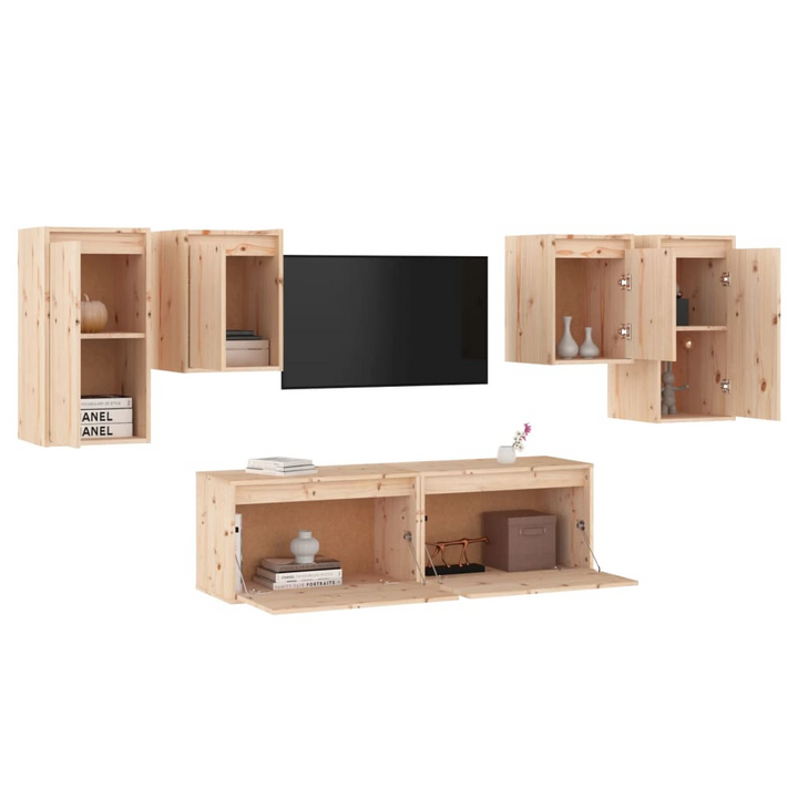 Solid Pine TV Cabinets 6 Piece Set - Versatile Wall-Mounted Storage Solution for Modern Living Rooms - Premium  from Home Treasures - Just £239.99! Shop now at Home Treasures