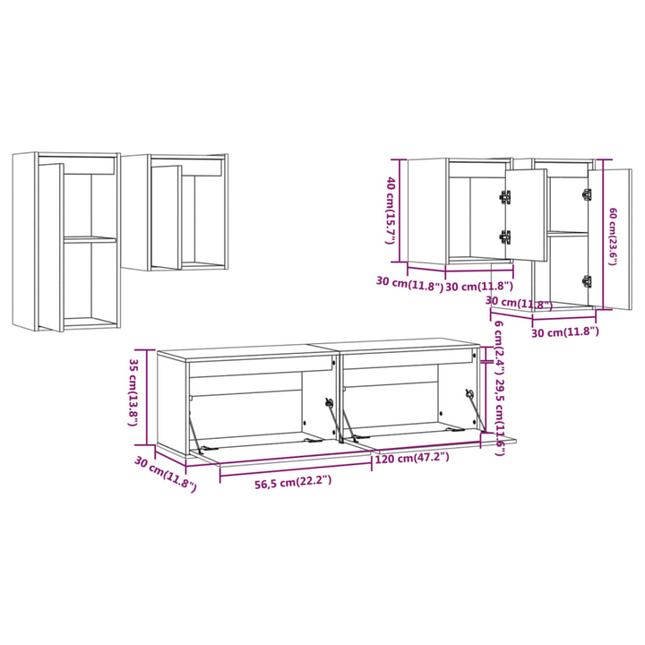 Solid Pine TV Cabinets 6 Piece Set - Versatile Wall-Mounted Storage Solution for Modern Living Rooms - Premium  from Home Treasures - Just £239.99! Shop now at Home Treasures