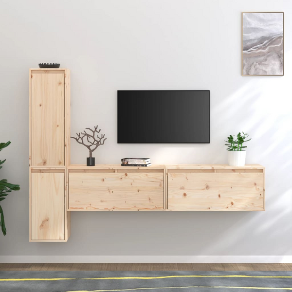 Solid Pine TV Cabinets 4 Piece Set | Trendy & Durable Floating Wall Units | Ideal for Storage & Display - Premium  from Home Treasures - Just £235.99! Shop now at Home Treasures