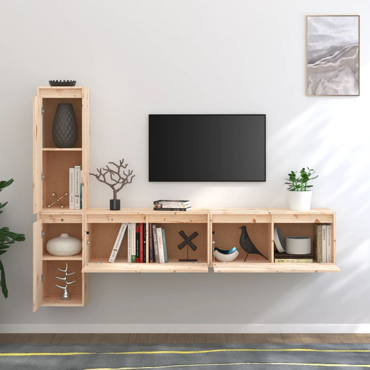 Solid Pine TV Cabinets 4 Piece Set | Trendy & Durable Floating Wall Units | Ideal for Storage & Display - Premium  from Home Treasures - Just £235.99! Shop now at Home Treasures