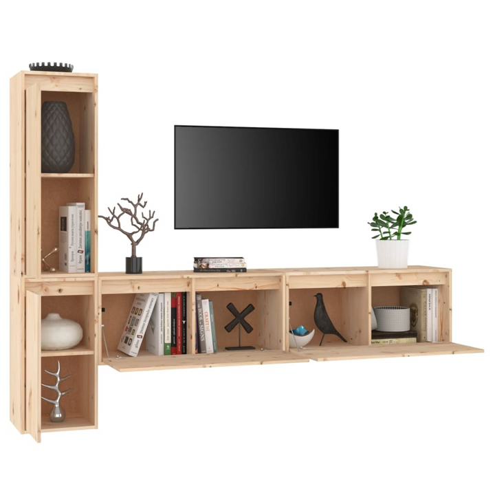 Solid Pine TV Cabinets 4 Piece Set | Trendy & Durable Floating Wall Units | Ideal for Storage & Display - Premium  from Home Treasures - Just £235.99! Shop now at Home Treasures