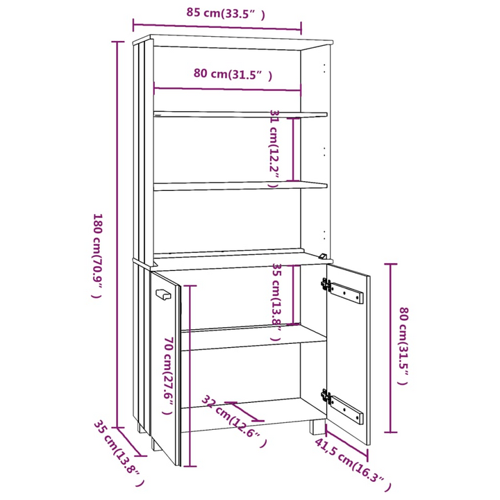 HAMAR Highboard | Solid Pine Wood Cabinet | Light Grey Finish | Ample Storage Space - Premium  from Home Treasures - Just £205.99! Shop now at Home Treasures