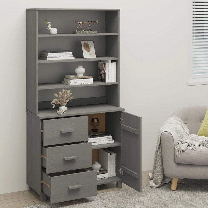 HAMAR Highboard – Solid Pine Wood, Elegant Light Grey Sideboard with Ample Storage - Premium  from Home Treasures - Just £215.99! Shop now at Home Treasures