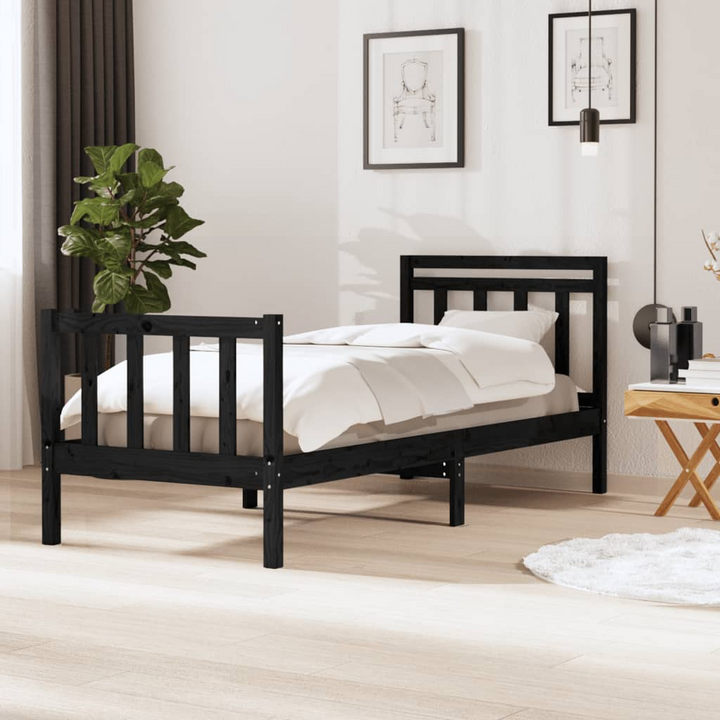 Black Solid Wood Bed Frame 100x200 cm - Sturdy, Stylish, and Comfortable - Premium  from Home Treasures - Just £142.99! Shop now at Home Treasures