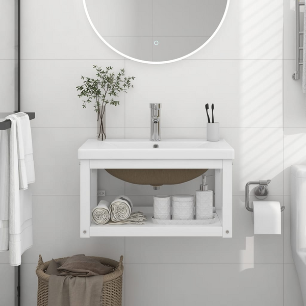 Modern Wall Mounted Washbasin Frame with Built-in Ceramic Basin, White Iron, 59 x 38 x 31 cm - Stylish & Durable - Premium  from Home Treasures - Just £178.99! Shop now at Home Treasures