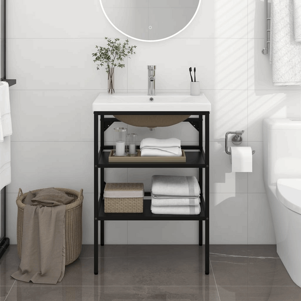 Elegant Bathroom Washbasin Frame with Built-in Ceramic Basin (Black Iron, 59 x 38 x 83cm) – Modern and Durable - Premium  from Home Treasures - Just £233.99! Shop now at Home Treasures