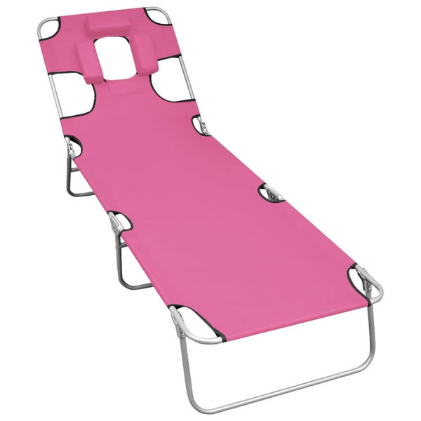 Folding Sun Lounger with Head Cushion, Adjustable Backrest, Steel Frame, Magento Pink - Premium  from Home Treasures - Just £64.99! Shop now at Home Treasures