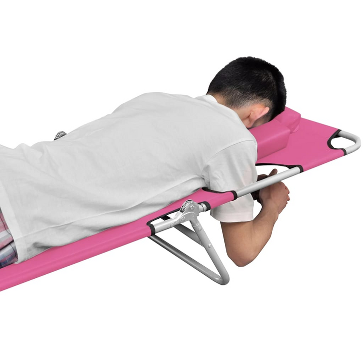 Folding Sun Lounger with Head Cushion, Adjustable Backrest, Steel Frame, Magento Pink - Premium  from Home Treasures - Just £64.99! Shop now at Home Treasures