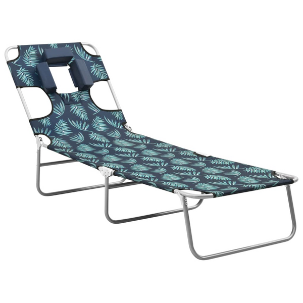 Adjustable Folding Sun Lounger with Head Cushion - Steel Frame, Leaves Print - Premium  from Home Treasures - Just £64.99! Shop now at Home Treasures