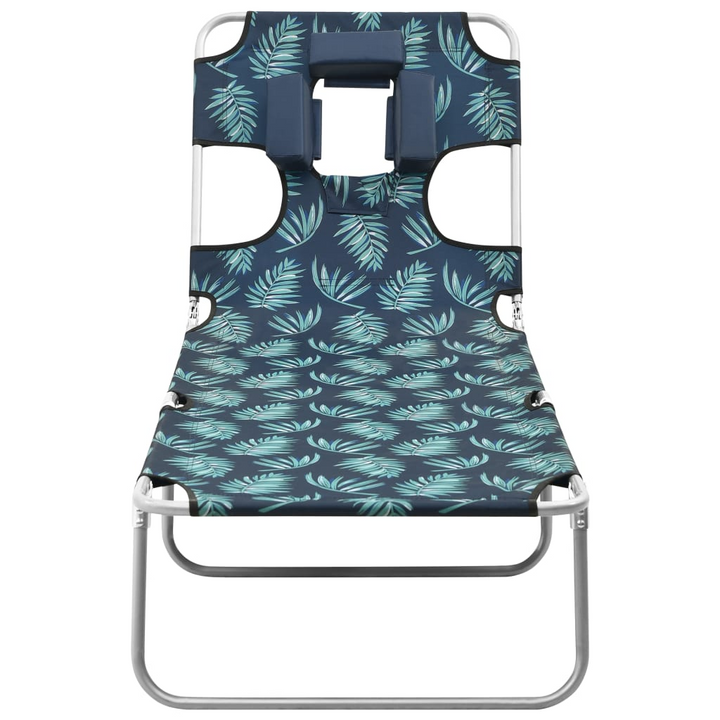 Adjustable Folding Sun Lounger with Head Cushion - Steel Frame, Leaves Print - Premium  from Home Treasures - Just £64.99! Shop now at Home Treasures