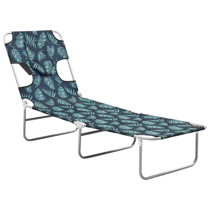 Adjustable Folding Sun Lounger with Head Cushion - Steel Frame, Leaves Print - Premium  from Home Treasures - Just £64.99! Shop now at Home Treasures