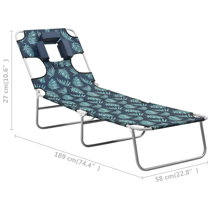 Adjustable Folding Sun Lounger with Head Cushion - Steel Frame, Leaves Print - Premium  from Home Treasures - Just £64.99! Shop now at Home Treasures