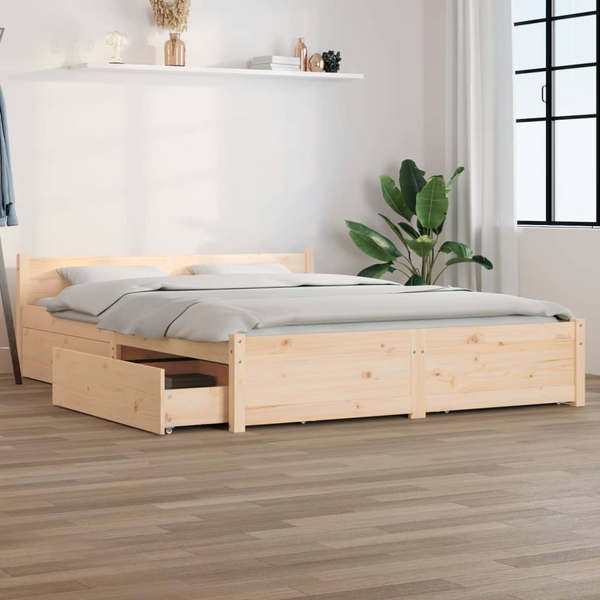 Solid Pine Wood King Size Bed Frame with Drawers - 150x200 cm, Classic Design, Ample Storage - Premium  from Home Treasures - Just £243.99! Shop now at Home Treasures