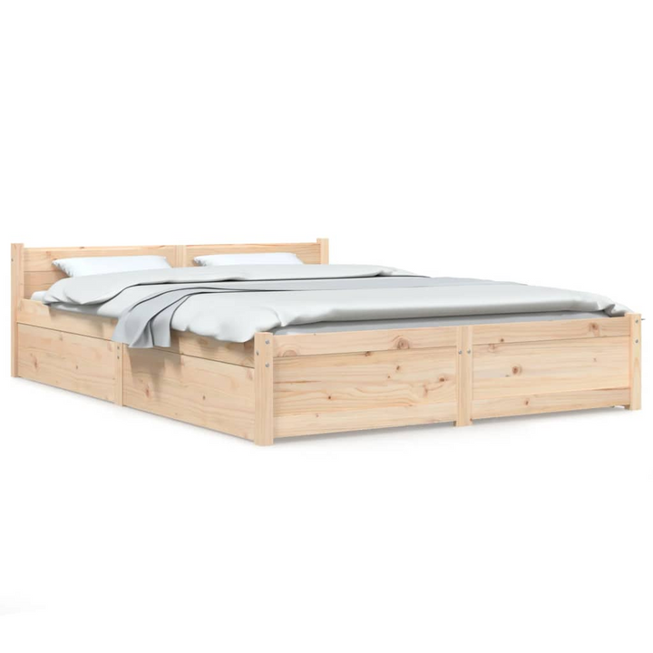 Solid Pine Wood King Size Bed Frame with Drawers - 150x200 cm, Classic Design, Ample Storage - Premium  from Home Treasures - Just £243.99! Shop now at Home Treasures