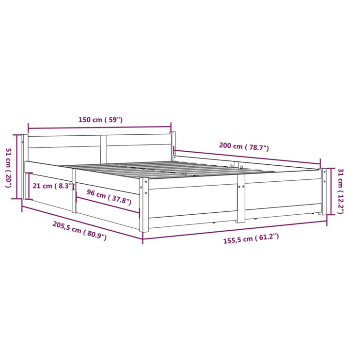 Solid Pine Wood King Size Bed Frame with Drawers - 150x200 cm, Classic Design, Ample Storage - Premium  from Home Treasures - Just £243.99! Shop now at Home Treasures