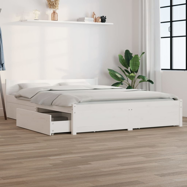 Solid Pine Bed Frame with Drawers (White) - 135 x 190cm | Stylish & Functional Bedroom Furniture - Premium  from Home Treasures - Just £255.99! Shop now at Home Treasures