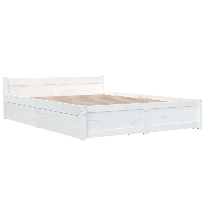 Solid Pine Bed Frame with Drawers (White) - 135 x 190cm | Stylish & Functional Bedroom Furniture - Premium  from Home Treasures - Just £255.99! Shop now at Home Treasures