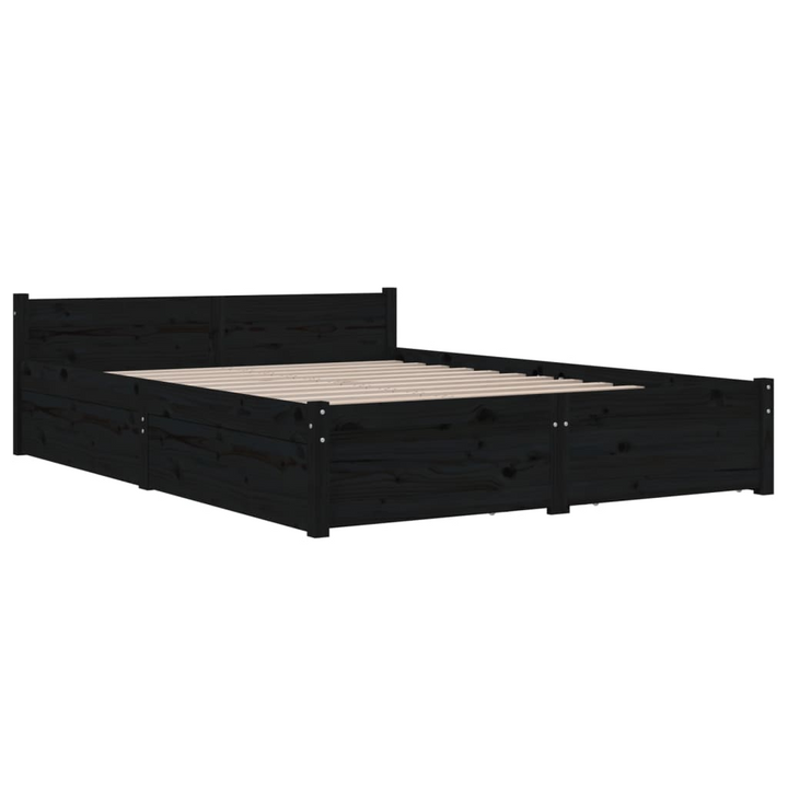 Modern Black Bed Frame with Storage Drawers | 135x190cm | Solid Pine Wood | Includes Headboard & Ample Storage | Sleek & Sturdy Design - Premium  from Home Treasures - Just £285.99! Shop now at Home Treasures