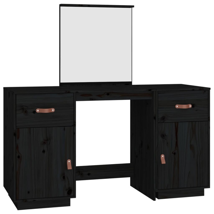 Elegant Black Solid Pine Wood Dressing Table Set with Mirror - Functional Vanity Desk with Ample Storage - Premium  from Home Treasures - Just £265.99! Shop now at Home Treasures