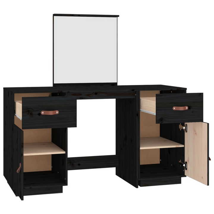 Elegant Black Solid Pine Wood Dressing Table Set with Mirror - Functional Vanity Desk with Ample Storage - Premium  from Home Treasures - Just £265.99! Shop now at Home Treasures