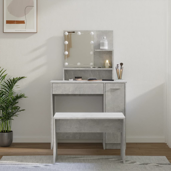 Modern Concrete Grey Dressing Table Set with LED Lights and Stool - Perfect Bedroom Makeup Vanity - Premium  from Home Treasures - Just £114.99! Shop now at Home Treasures