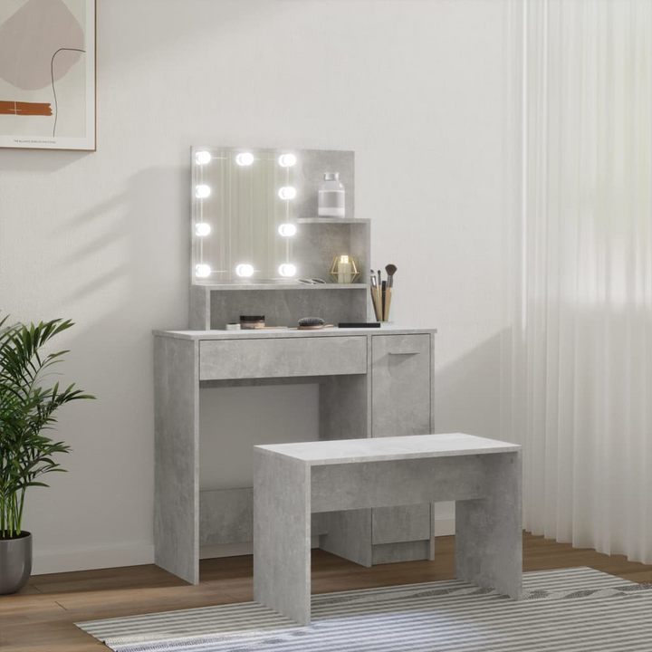 Modern Concrete Grey Dressing Table Set with LED Lights and Stool - Perfect Bedroom Makeup Vanity - Premium  from Home Treasures - Just £114.99! Shop now at Home Treasures