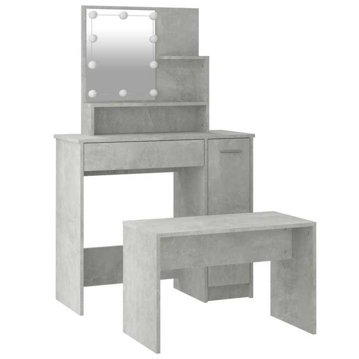 Modern Concrete Grey Dressing Table Set with LED Lights and Stool - Perfect Bedroom Makeup Vanity - Premium  from Home Treasures - Just £114.99! Shop now at Home Treasures