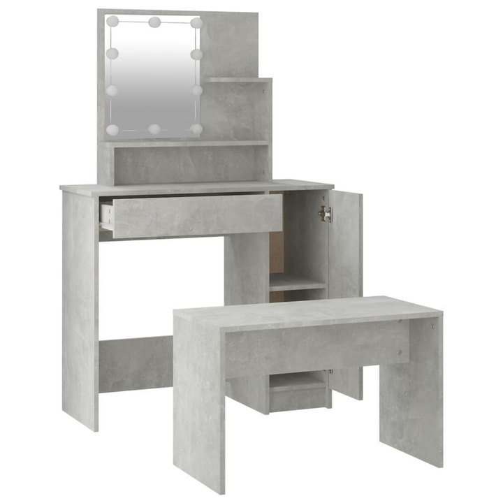 Modern Concrete Grey Dressing Table Set with LED Lights and Stool - Perfect Bedroom Makeup Vanity - Premium  from Home Treasures - Just £114.99! Shop now at Home Treasures