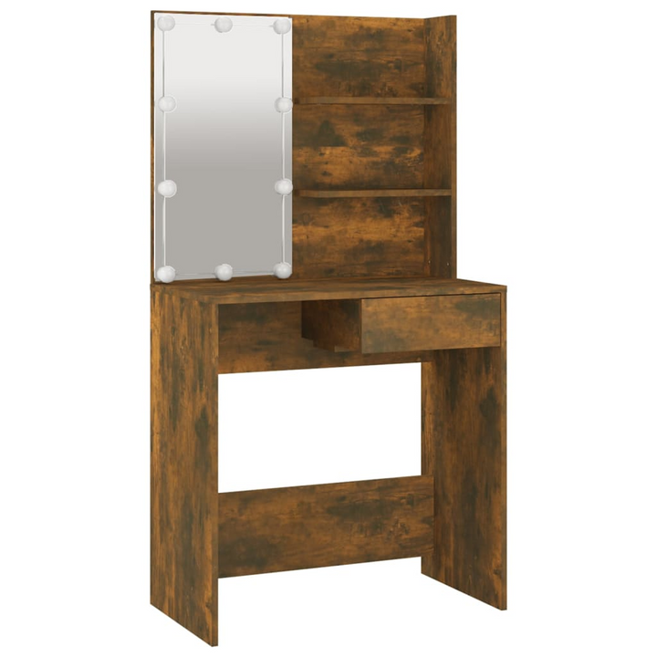 Dressing Table Set with LED Mirror - Smoked Oak Finish - Vanity with Stool and Storage - Premium  from Home Treasures - Just £111.99! Shop now at Home Treasures