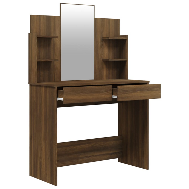 Modern Brown Oak Dressing Table Set with Mirror & Stool (96x40x142 cm) - Ample Storage Vanity - Premium  from Home Treasures - Just £129.99! Shop now at Home Treasures