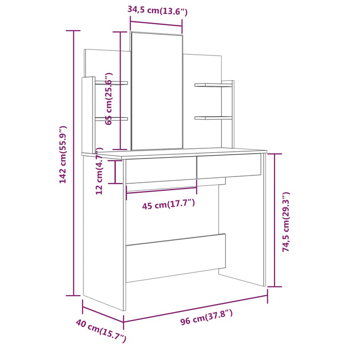 Modern Brown Oak Dressing Table Set with Mirror & Stool (96x40x142 cm) - Ample Storage Vanity - Premium  from Home Treasures - Just £129.99! Shop now at Home Treasures