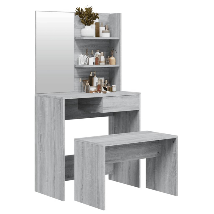 Modern Grey Sonoma Dressing Table Set with Mirror and Stool - Elegant Vanity Station for Bedrooms - Premium  from Home Treasures - Just £100.99! Shop now at Home Treasures