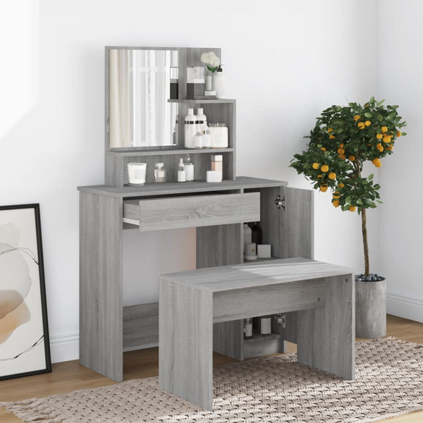 Modern Sonoma Dressing Table Set with Stool in Grey - Perfect for Bedroom & Cloakroom, 86.5x35x136 cm - Premium  from Home Treasures - Just £120.99! Shop now at Home Treasures