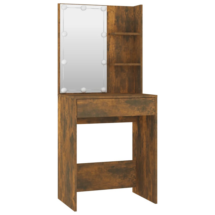 Modern Dressing Table Set with LED Lights, Smoked Oak Finish, Vanity Mirror & Stool - Premium  from Home Treasures - Just £107.99! Shop now at Home Treasures