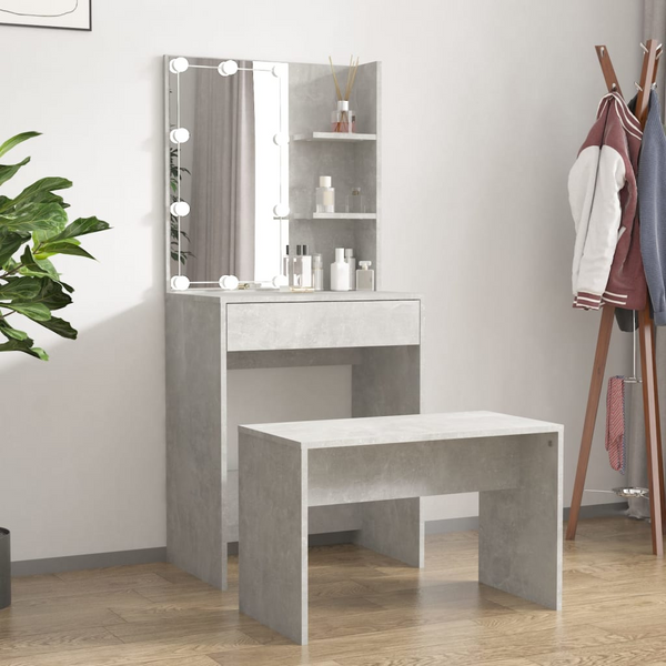 Modern Dressing Table Set with LED Lights - Concrete Grey Vanity with Mirror & Storage - Premium  from Home Treasures - Just £119.99! Shop now at Home Treasures