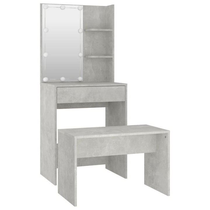 Modern Dressing Table Set with LED Lights - Concrete Grey Vanity with Mirror & Storage - Premium  from Home Treasures - Just £108.99! Shop now at Home Treasures