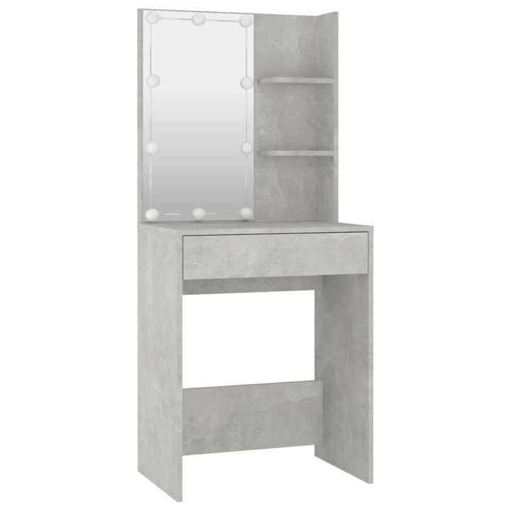 Modern Dressing Table Set with LED Lights - Concrete Grey Vanity with Mirror & Storage - Premium  from Home Treasures - Just £108.99! Shop now at Home Treasures