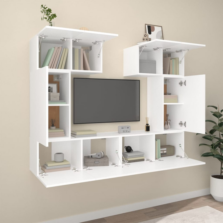 6 Piece TV Cabinet Set - White Engineered Wood | Modern Wall-Mounted Storage Solution - Premium  from Home Treasures - Just £246.99! Shop now at Home Treasures